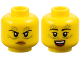 Minifigure, Head Dual Sided Female Black Eyebrows, Olive Green Spots and Lines, Medium Nougat Lips, Angry Frown / Open Mouth Smile Pattern, 3626pb3671  