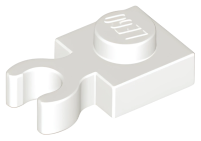 Деталь LEGO Plate, Modified 1 x 1 with Open O Clip Thick (Vertical Grip) 4085d White U