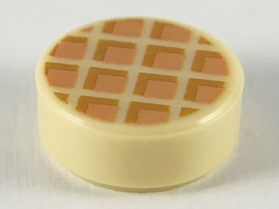 Tile, Round 1 x 1 with Waffle, Nougat Squares with Medium Nougat Edges Pattern, 98138pb118 Tan N