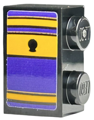 Brick 1 x 2 with Book Spine, Bright Light Orange and Dark Purple Stripes, Black Lines and Crystal Ball Pattern (Sticker) - Set 76410, 3004pb318 Black U