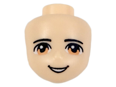 Mini Doll, Head Friends with Black Thin Eyebrows, Medium Nougat Eyes, and Open Mouth Smile with Teeth Pattern, 19611 Light nougat U