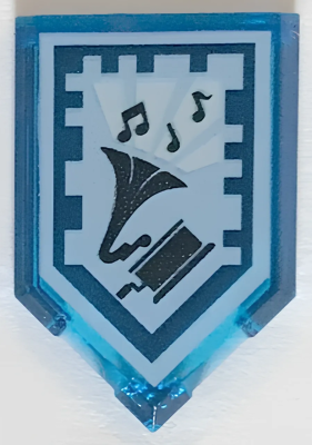 Деталь LEGO Пятиугольная плитка Lego Tile, Modified 2 x 3 Pentagonal with Nexo Power Shield Pattern - Drop the Beat 22385pb098 U