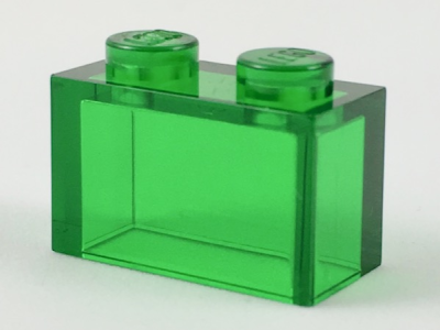 Brick 1 x 2 without Bottom Tube, 3065 Trans-Green U