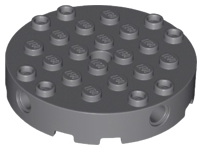 Brick, Round 6 x 6 with 4 Side Pin Holes and Center Hole, 18897 Dark Bluish Gray U