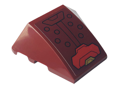 Wedge 4 x 3 Triple Curved No Studs with Iron Man Hulkbuster Armor Pattern (Sticker) - Set 76164, 64225pb037 Dark Red U