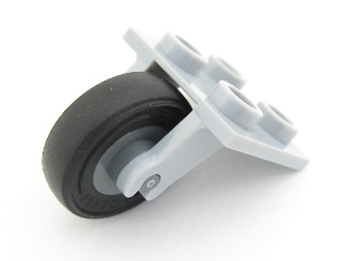 Plate, Modified 2 x 2 Thin with Plane Single Wheel Holder with Dark Bluish Gray Wheel with Black Tire 14mm D. x 4mm Smooth Small Single with Number Embossed on Side (2415 / 3464c03) Light Bluish Gray U