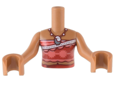 Torso Mini Doll Girl Red and Coral Strapless Top, White Stripe and Beaded Necklace with Metallic Light Blue Pendant, Tied Sash Belt Pattern, Medium Nougat Arms with Hands, FTGpb379c01 Medium Nougat U
