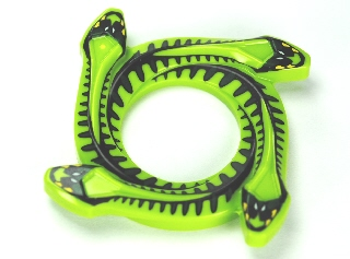 Ring 4 x 4 with 2 x 2 Hole and 4 Snake Head Ends and Black and Dark Green Scales Snake Pattern (Ninjago Spinner Crown), 98342pb01 Lime U