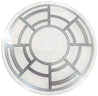 Dish 10 x 10 Inverted (Radar) - Solid Studs with Silver SW Throne Room Window Frame Pattern, 50990bpb09 Trans-clear N
