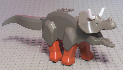 Dinosaur Triceratops with Dark Orange Legs and White Horns, tricera03 Dark Gray U