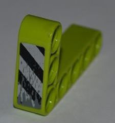 Technic, Liftarm, Modified Bent Thick L-Shape 3 x 5 with Black and White Danger Stripes and Splatters Pattern Model Right (Sticker) - Set 8190, 32526pb004R Lime U