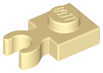 Plate, Modified 1 x 1 with Open O Clip Thick (Vertical Grip), 4085d Tan N