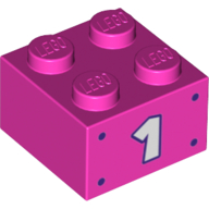 Brick 2 x 2 with White Number 1 and Dark Purple Dots Pattern on Both Sides, 3003pb124 Dark Pink N