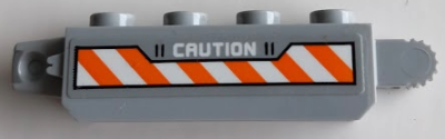 Hinge Brick 1 x 4 Locking with 'CAUTION' and Orange and White Danger Stripes Pattern Model Left Side (Sticker) - Set 60196, 30387pb021L Light Bluish Gray U