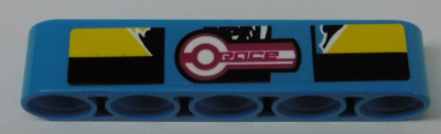 Technic, Liftarm Thick 1 x 5 with 'RACE', Yellow and Black Stripes Pattern (Sticker) - Set 42095, 32316pb041 Dark Azure U