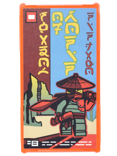 Glass for Window 1 x 4 x 6 with Movie Poster with Ninjago Logogram 'SHADOW OF RONIN' and 'NINJAGO', Minifigure, and Mountains Pattern (Sticker) - Set 70620, 57895pb043 Trans-Neon Orange U