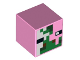 Minifigure, Head, Modified Cube with Pixelated Green and White Face, Black Eyes, and Reddish Brown Nostrils Pattern (Minecraft Zombie Pigman), 19729pb008  