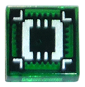 Tile 1 x 1 with Black Square and Lines on Silver Square Pattern (Ultra Chip), 3070pb082 Trans-Green U