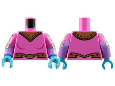Torso Female Uniform with Gold Shoulder Armor with Rivets and Belt with Oval Buckle Pattern / Medium Lavender Arms with Molded Dark Pink Short Sleeves and Printed Atoms and Gold Stripes Pattern / Medium Azure Hands, 973pb5641c01 Dark Pink U