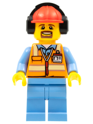 Минифигурка Lego Orange Safety Vest with Reflective Stripes, Medium Blue Legs, Red Construction Helmet with Headset cty0688