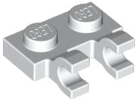 Plate, Modified 1 x 2 with 2 U Clips (Horizontal Grip), 60470 White N