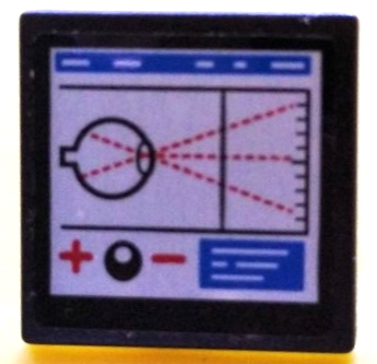 Road Sign 2 x 2 Square with Open O Clip with Eyeball and Red Dotted Lines, Plus Sign, and Minus Sign on White Monitor Screen Pattern (Sticker) - Set 60204, 15210pb125 Black U