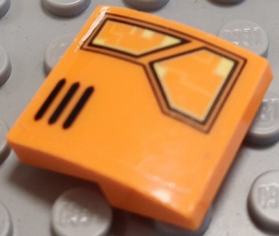 Slope, Curved 2 x 2 x 2/3 with Armor Plates and Black Air Vent Lines Pattern Model Left Side (Sticker) - Set 70357, 15068pb525L Orange U