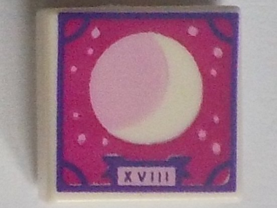 Tile 1 x 1 with Crescent Moon, Roman Numerals 'XVIII' and Scrapbook Frame on Magenta Background Pattern, 3070pb197 White U