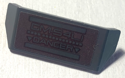 Vehicle, Spoiler with Bar Handle with 'GM-54LI' and 'DANGER' Pattern (Sticker) - Set 70613, 98834pb15 Dark Bluish Gray U