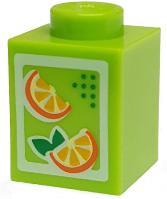 Brick 1 x 1 with Oranges Pattern (Juice Carton), 3005pb017 Lime U