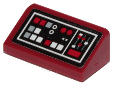 Slope 30 1 x 2 x 2/3 with Dark Red, Light Bluish Gray and White Buttons Pattern (Sticker) - Set 75216, 85984pb249 Dark Red U