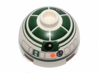 Brick, Round 2 x 2 Dome Top with Dark Green Pattern (R2-X2), 553pb018