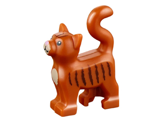 Котенок Lego Cat, Standing with Black Eyes, Dark Tan Chest and Muzzle, Dark Brown Stripes, and Bright Pink Nose Pattern 13786pb02