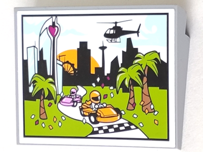 Slope 10 6 x 8 with Screen with Road Race Finish Line, Confetti, Palm Trees, City Skyline and Helicopter Pattern (Sticker) - Set 41349, 4515pb065 Light Bluish Gray U