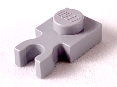 Plate, Modified 1 x 1 with U Clip Thick (Vertical Grip), 4085c Light Bluish Gray N