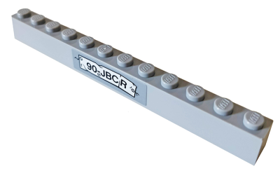 Brick 1 x 12 with '90-JBCR' Pattern (Sticker) - Set 76078, 6112pb017 Light Bluish Gray N