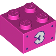 Brick 2 x 2 with White Number 3 and Dark Purple Dots Pattern on Both Sides, 3003pb126 Dark Pink N