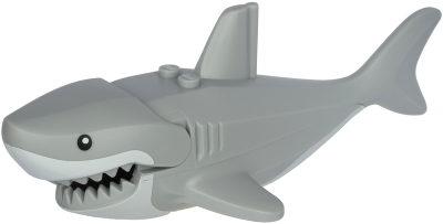 Shark Large with Gills with White Mouth and Stomach and Black Eyes Pattern, 62605pb03c01 Light Bluish Gray U