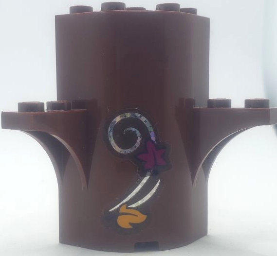 Cylinder Quarter 3 x 3 x 5 with 1 x 1 Cutout and 2 Arch Tops with Bright Light Orange and Magenta Leaves and Metallic Swirl Pattern 3 (Sticker) - Set 41164, 60373pb04