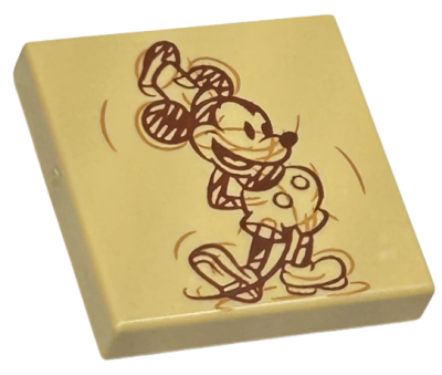 Tile 2 x 2 with Reddish Brown and Medium Nougat Mickey Mouse Sketch Drawing Pattern, 3068pb2261 Tan U