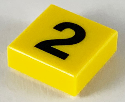 Tile 1 x 1 with Black Number 2 Pattern, 3070p02 Yellow U