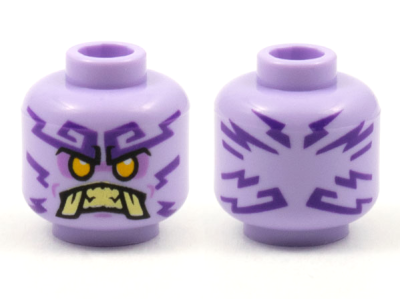 Minifigure, Head Alien Ninjago Islander with Dark Purple Tattoos, Bright Light Orange Eyes, Medium Lavender Eye Shadow, Tan Teeth and Tusks Pattern, 3626pb2768 Lavender U