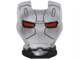 Minifigure, Visor Top Hinge with Silver Face Shield, Red Eyes, and Dark Bluish Gray Lines Pattern, 10908pb11 Black U
