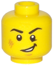 Голова Lego Minifigure, Head Black Eyebrows, White Pupils, Cheek Scuff, Open Mouth Smile Pattern - Hollow Stud 3626cpb1769