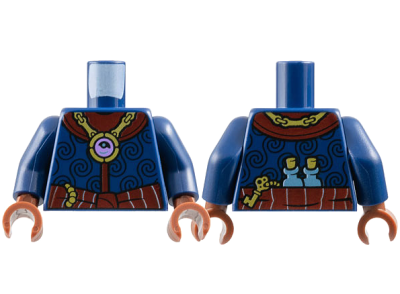 Torso Cloak with Black Spirals, Dark Red Collar and Sash, Gold Jewel Necklace, Key and Flasks on Back Pattern / Dark Blue Arms / Reddish Brown Hands, 973pb5817c01 Dark Blue N