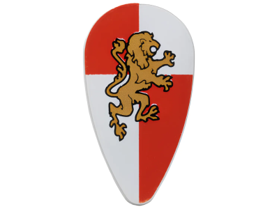 Деталь LEGO Щит Lego Minifigure, Shield Ovoid with Gold Lion on Red and White Quarters Background Pattern 2586px19 U