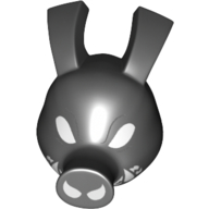 Minifigure, Head, Modified Pig, Long Snout and Ears with White Eyes, Nostrils, and Sharp Teeth Pattern (Pork Grind), 42346pb02 Black U