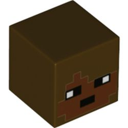 Minifigure, Head, Modified Cube with Pixelated Reddish Brown Face and Black Eyes and Mouth Pattern (Minecraft Archaeologist), 19729pb038 Dark Brown U
