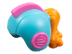 Minifigure, Hair Combo, Hat with Hair, Helmet Space Retro with Open Front with Molded Dark Pink Earpieces and Crest and Orange Ponytail Pattern, 106611pb01  