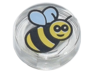 Tile, Round 1 x 1 with Black and Yellow Bee Pattern, 98138pb186 Trans-Clear U